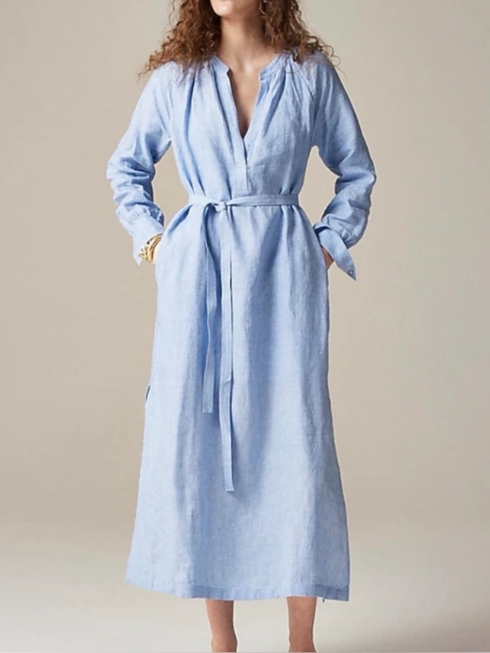 NWT J Crew 100% Linen Cabana Midi dress in French Blue CI918 Size Small Kaftan